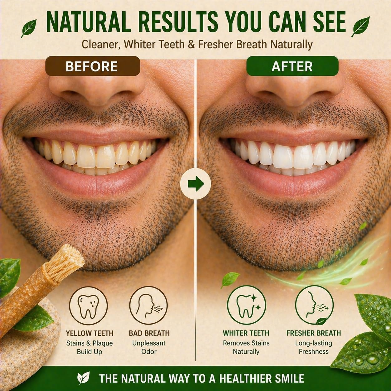 Natural Miswak Toothbrush Set with Olive Wood Handle (4-Pack)